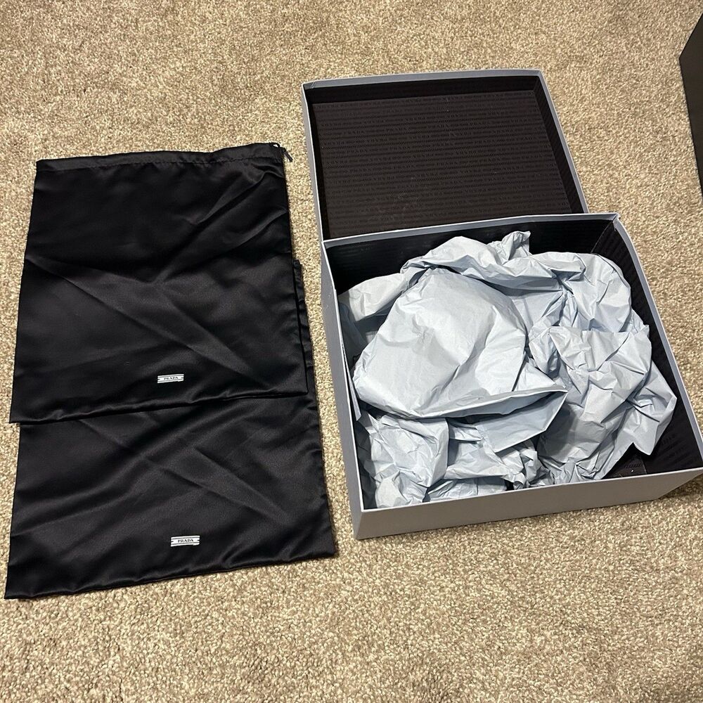 EMPTY REPLACEMENT BOX & DUST BAGS ONLY - Prada Milano Light Blue - 13.5x11.5x5